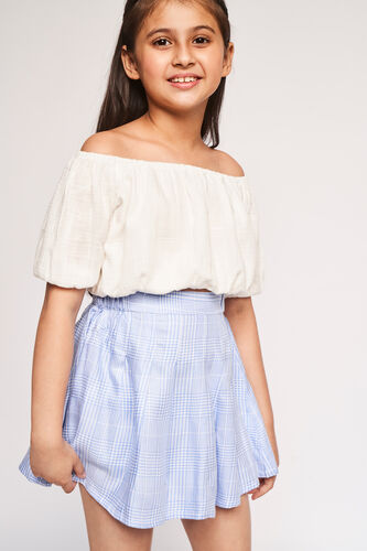 White & Blue Self Design Flared Set, , image 3